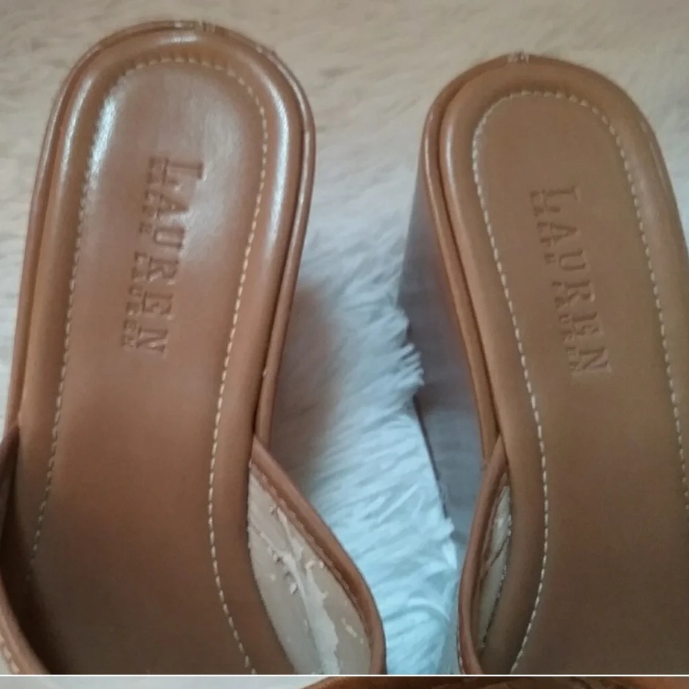 Vintage Lauren Ralph Lauren Mckayla Monogram Wedges - Picture 5 of 8